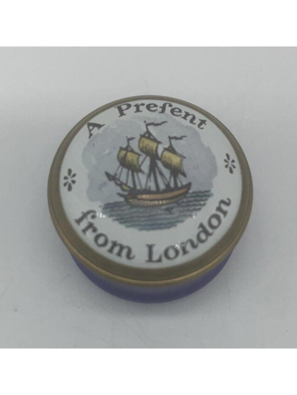 Vintage Crummles & Co Enamel Trinket Box, "A Present From London" Sailing Ship